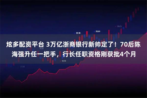 炫多配资平台 3万亿浙商银行新帅定了！70后陈海强升任一把手，行长任职资格刚获批4个月